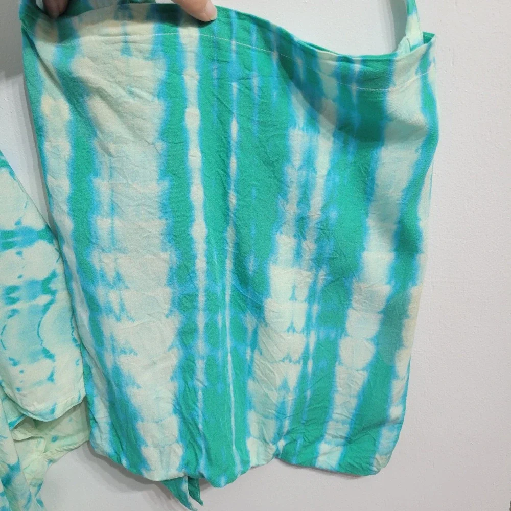 Style Park-J Tie Dye 3-Piece Set Women Turquoise Kimono Pants Bag Resort  Elasti
